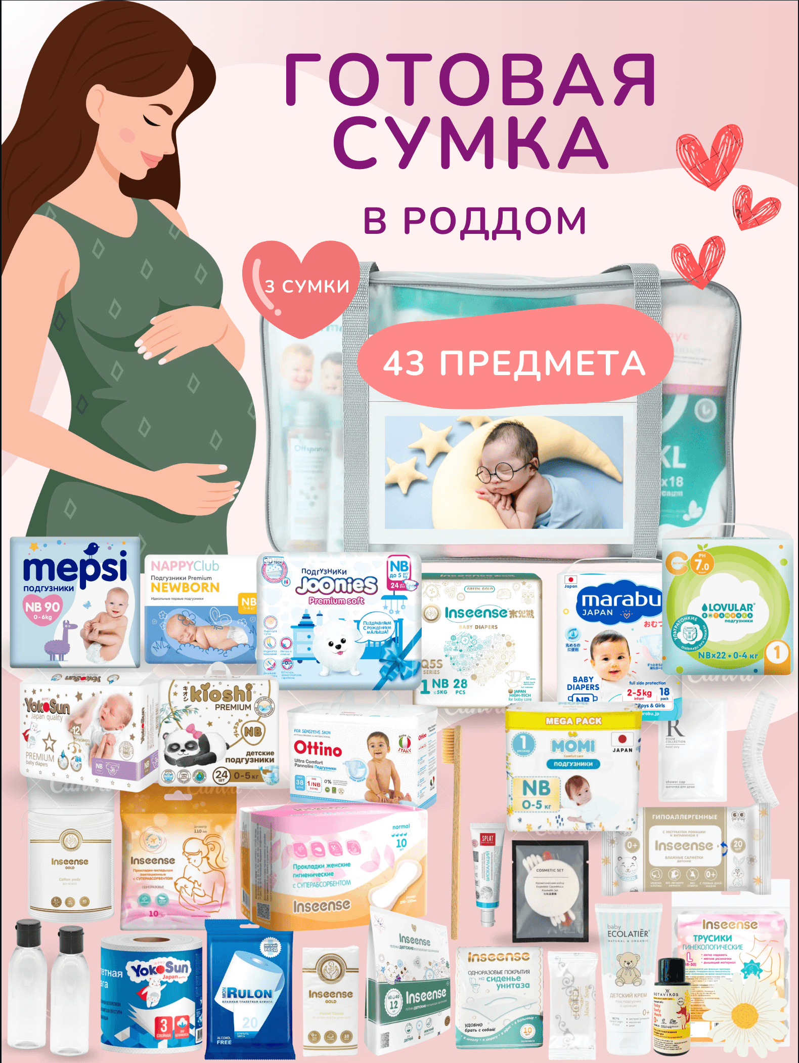 Готовая сумка в роддом — 23 предмета