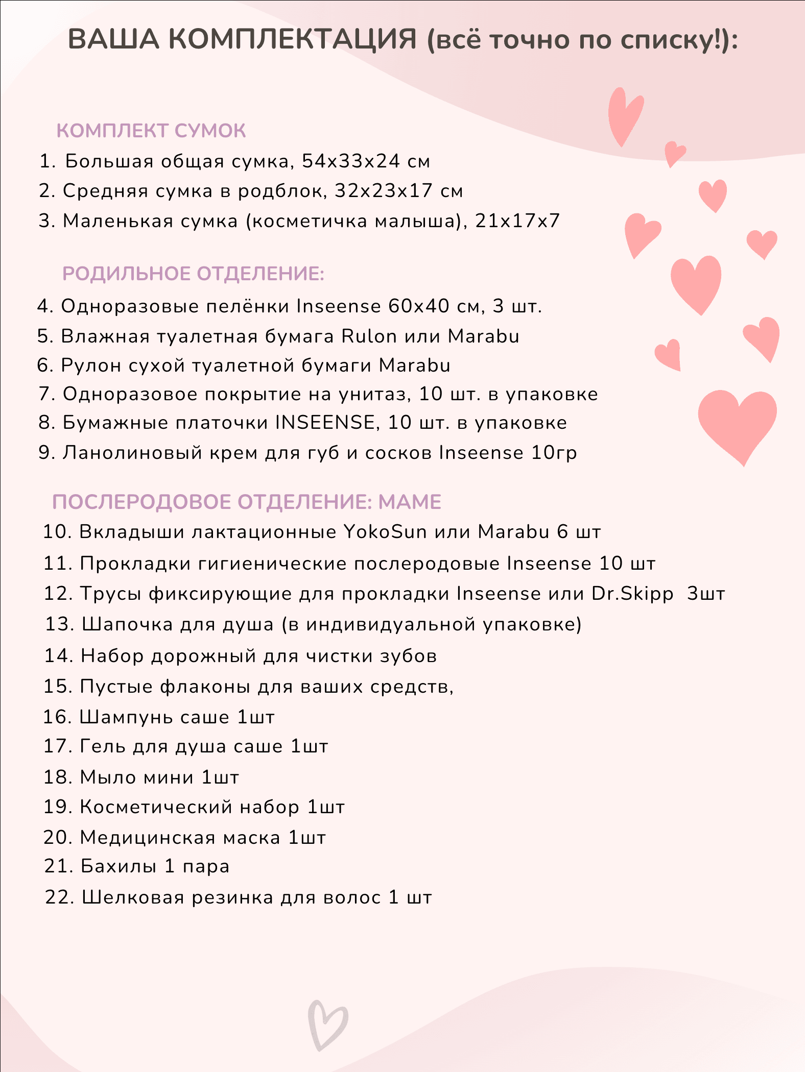Готовая сумка в роддом — 23 предмета