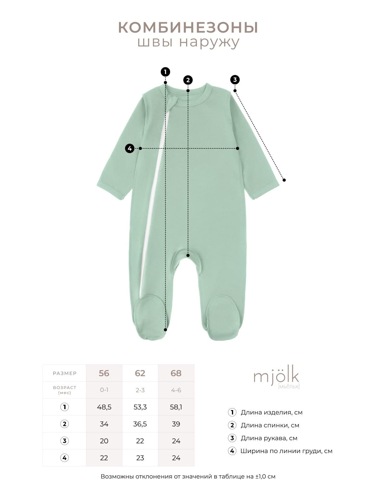 Комбинезон Mjolk Sleep and Play Ecru, швы наружу