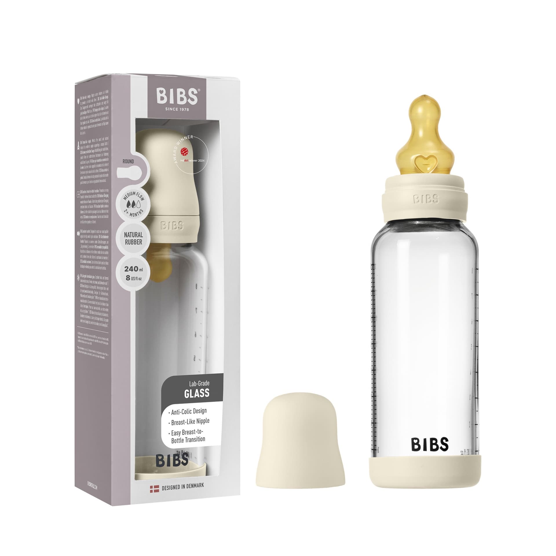 Стеклянная бутылочка BIBS - Ivory, 240 мл 6