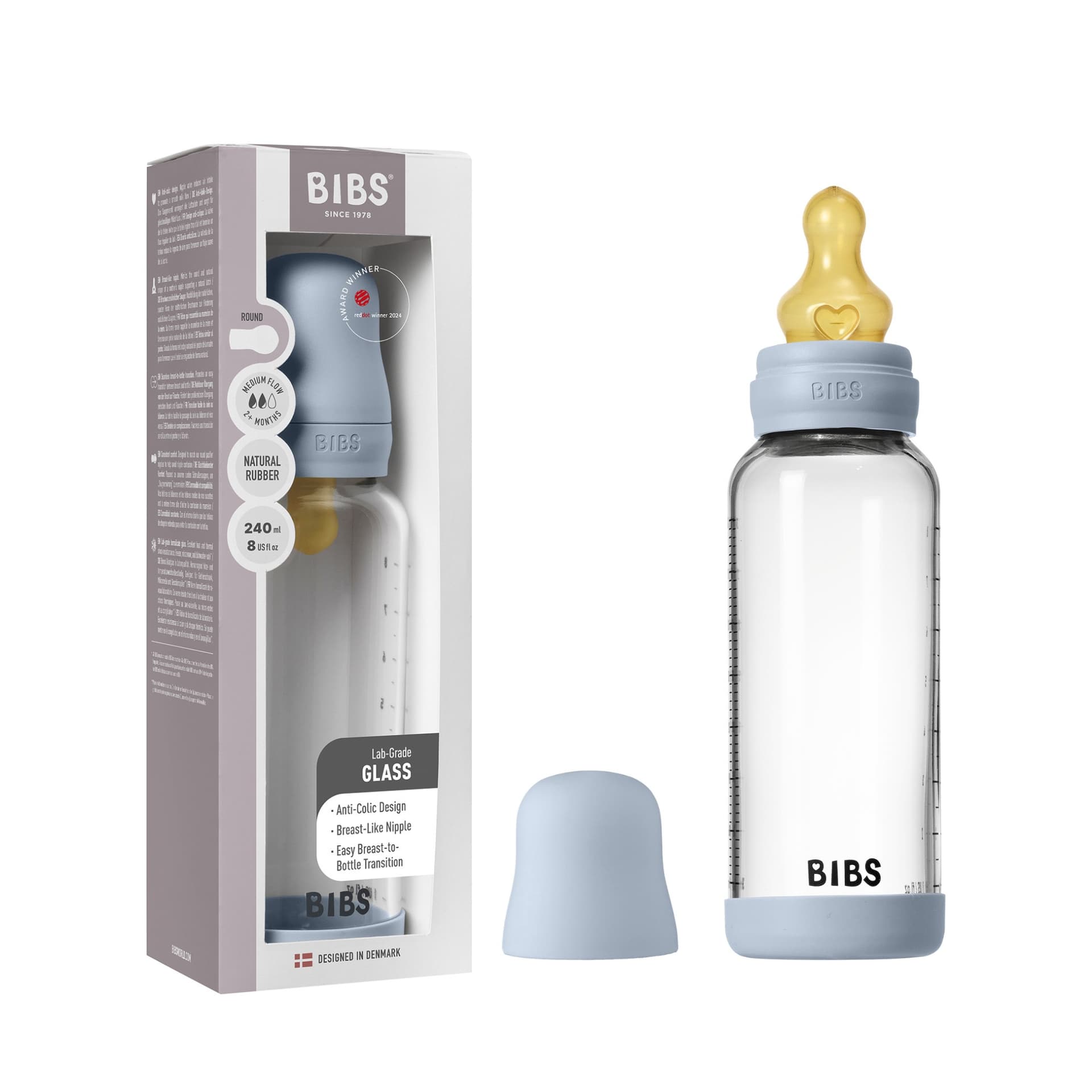 Стеклянная бутылочка BIBS - Baby Blue, 240 мл 5