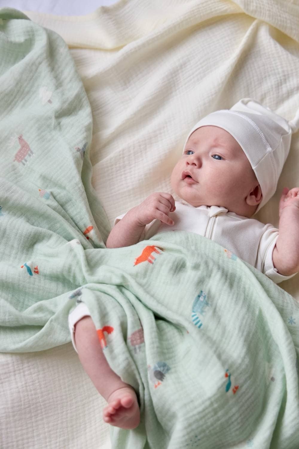 Пелёнки муслиновые BUBA KIDS, 2 шт., Северный лес/ сливочный, 75х115