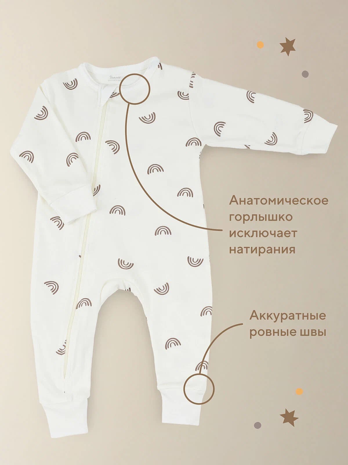 Комбинезоны на молнии 3 шт, Молочный 6