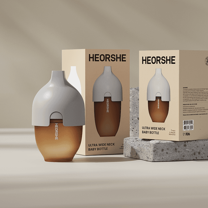Бутылочка силиконовая для детей с соской HEORSHE 240ml, Grey
