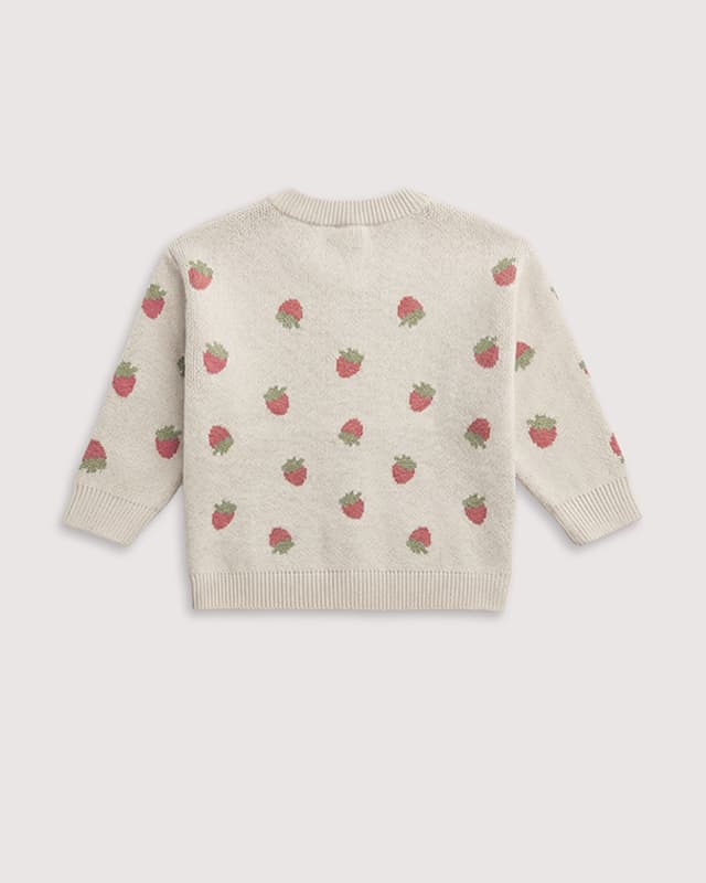 Кардиган детский Loomknits с земляничками, Молочный