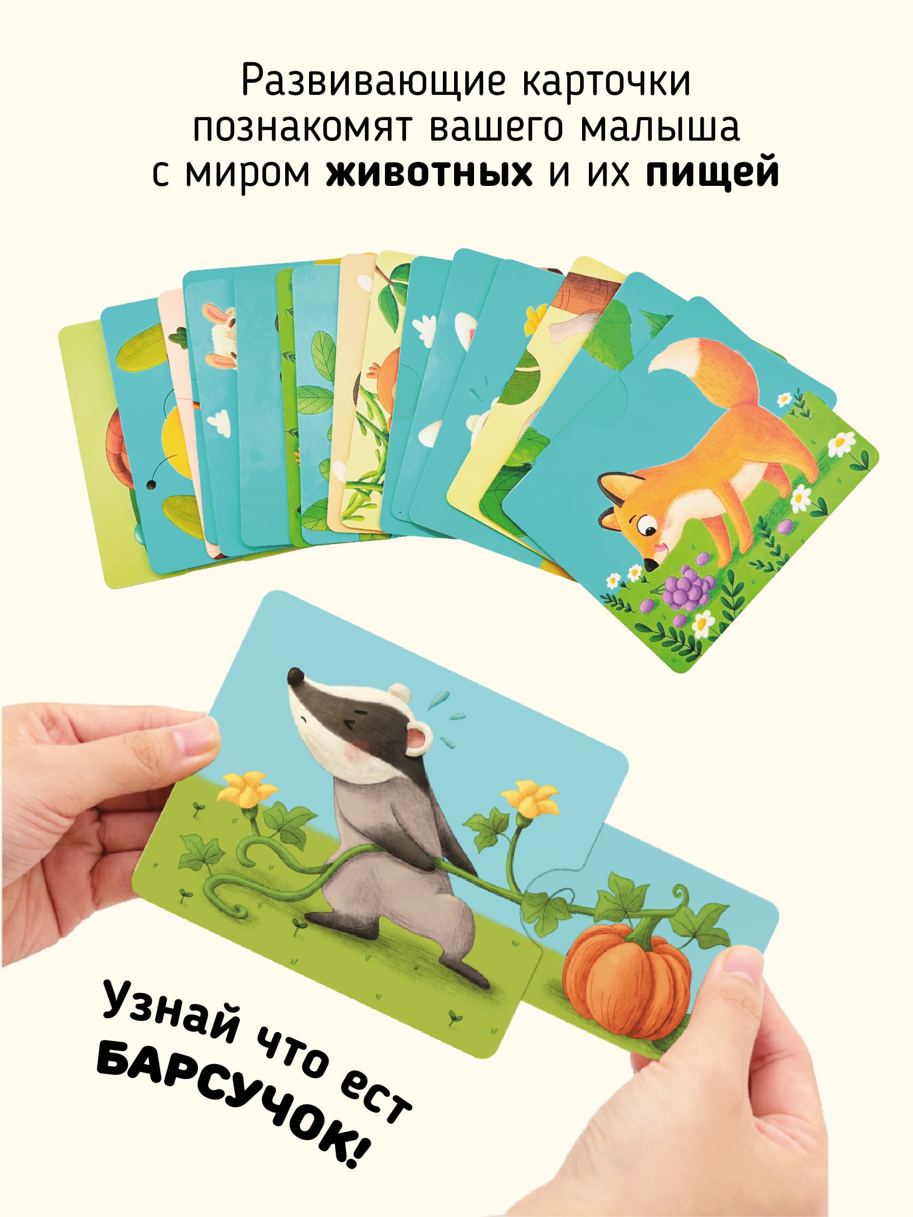 Развивающие карточки "Тяни и корми"