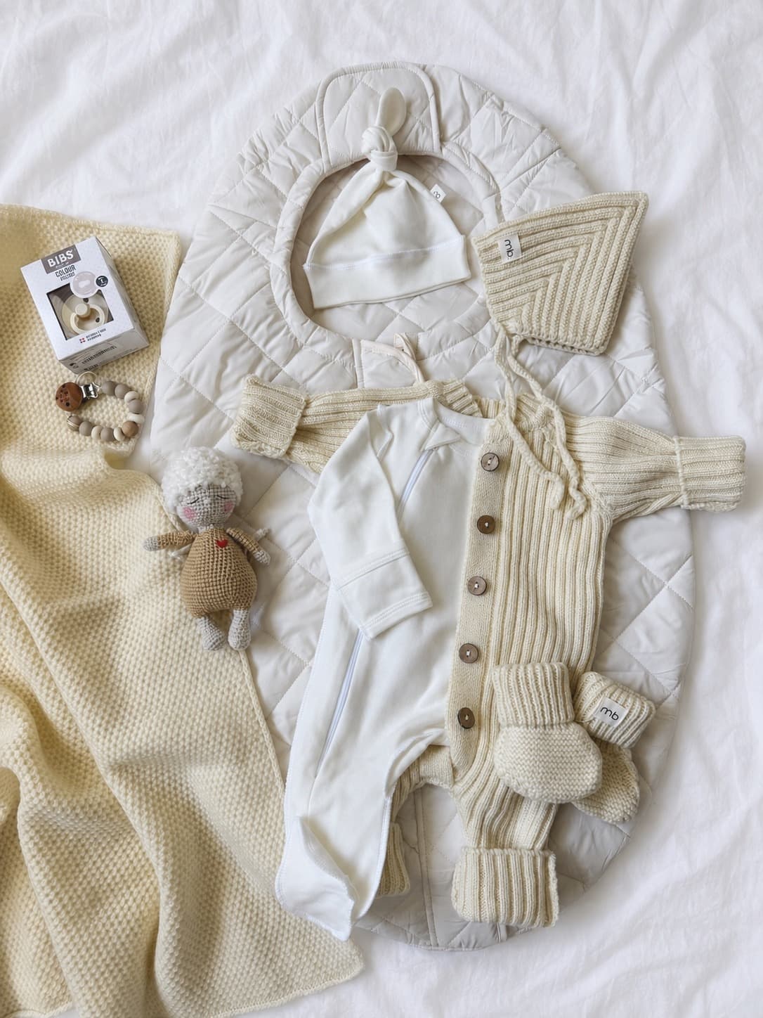 Вязаный меринос и конверт Mimibaby Comfort Молочный, Молочный в молочном