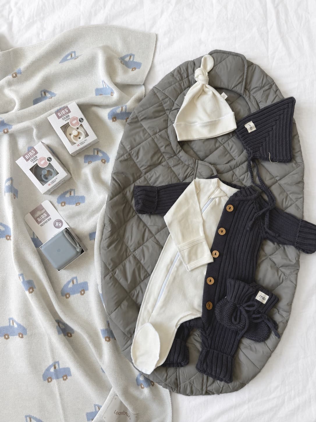 Вязаный хлопок и конверт Mimibaby Comfort Серый, Молочный в антрацитовом