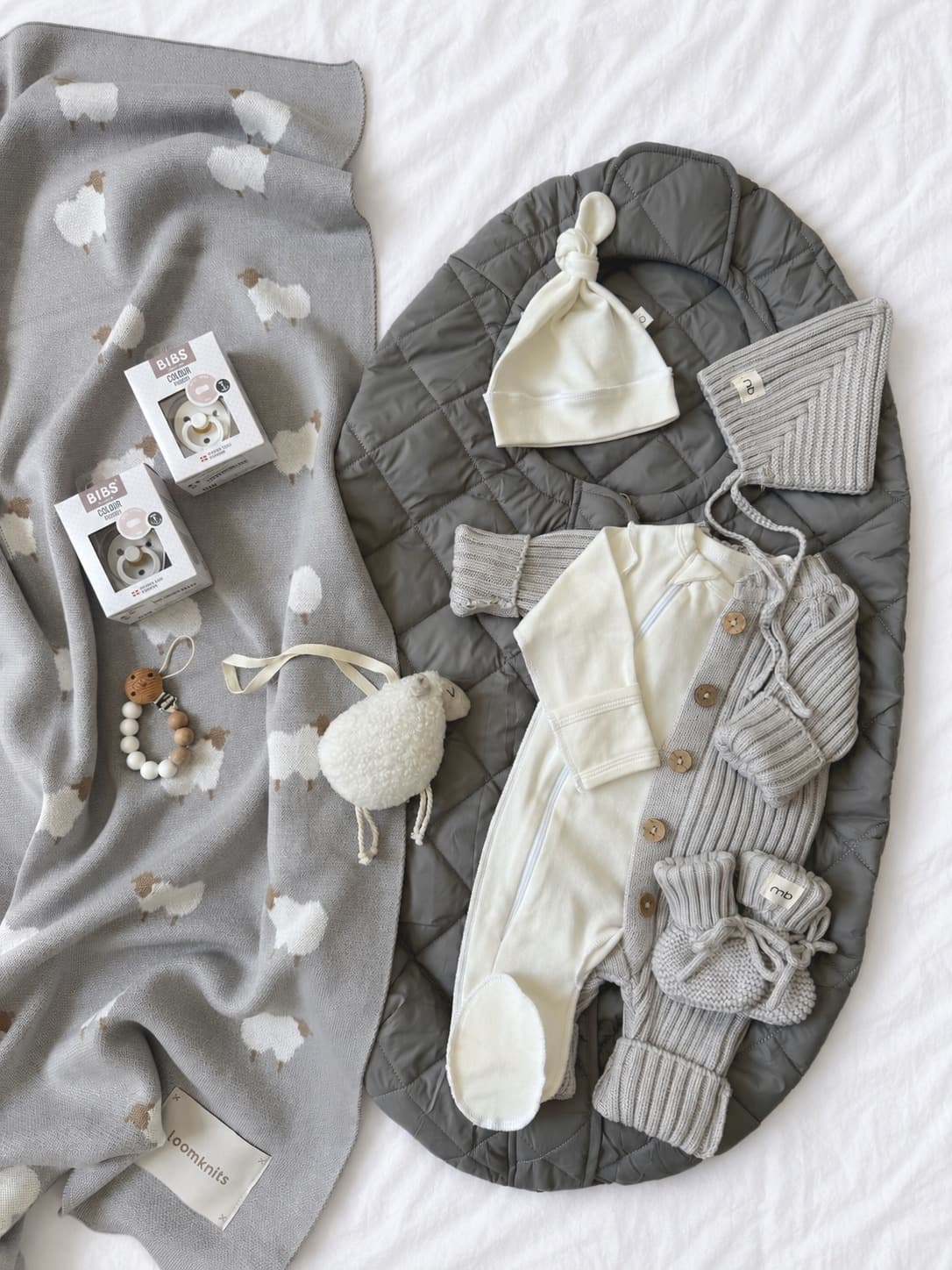Вязаный хлопок и конверт Mimibaby Comfort Серый, Молочный в стальном