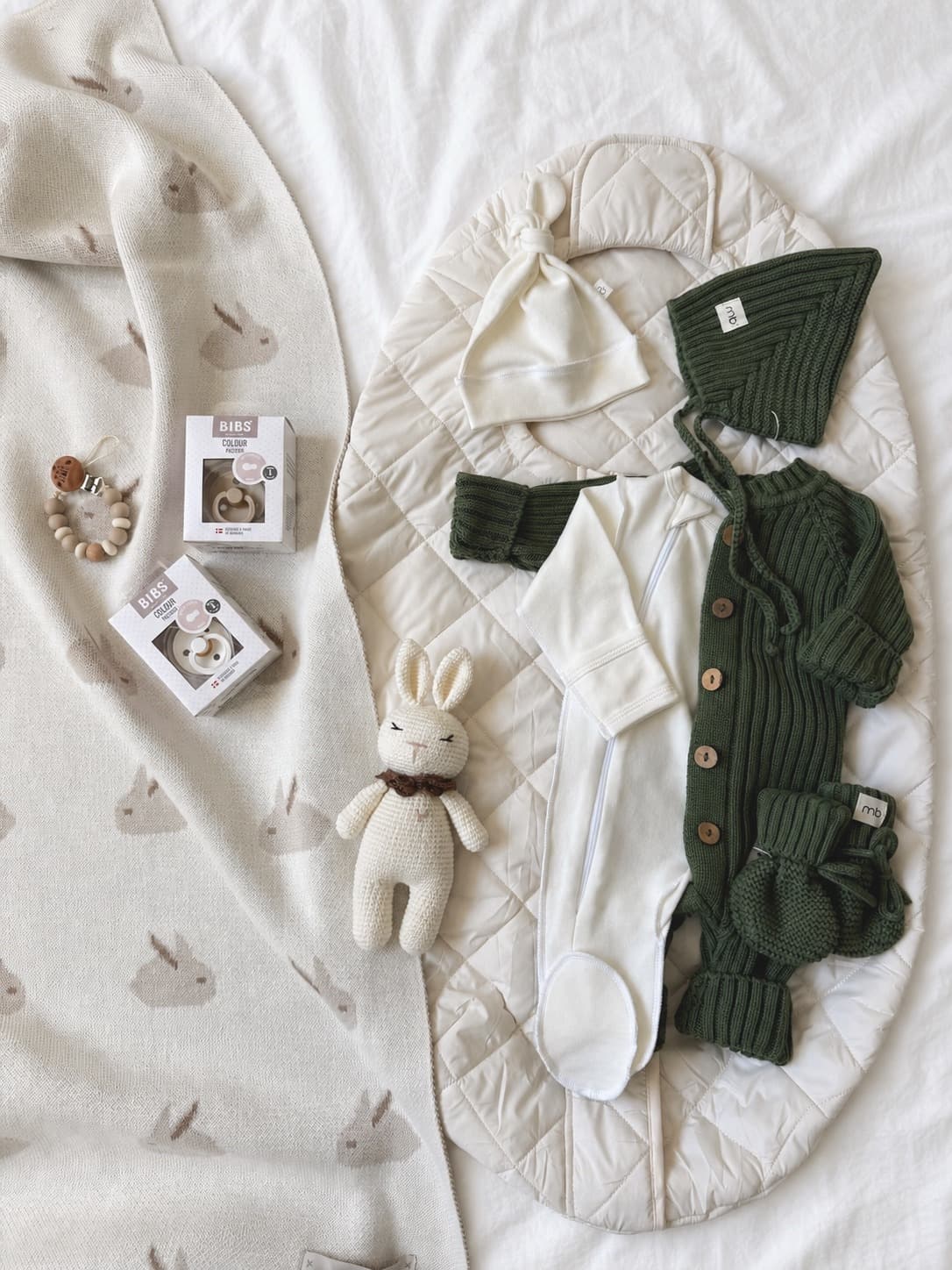 Вязаный хлопок и конверт Mimibaby Comfort Молочный, Молочный в оливковом
