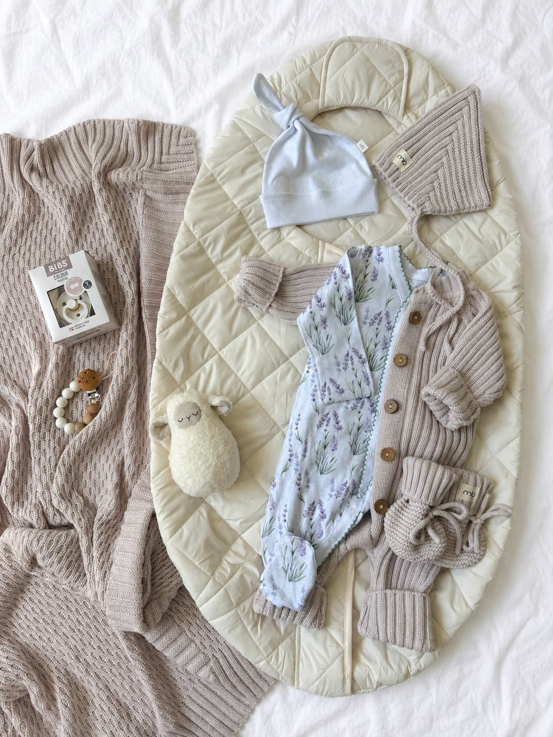 Вязаный хлопок и конверт Mimibaby Comfort Молочный, Лаванда в лавандовом