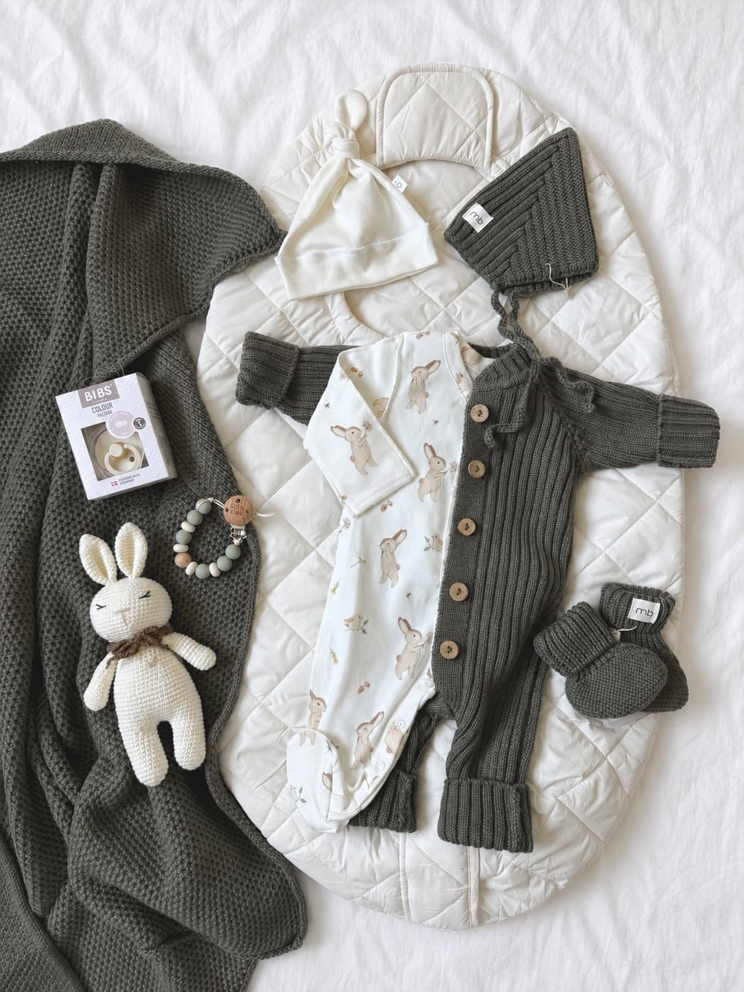 Вязаный меринос и конверт Mimibaby Comfort Молочный, Зайки в полыни