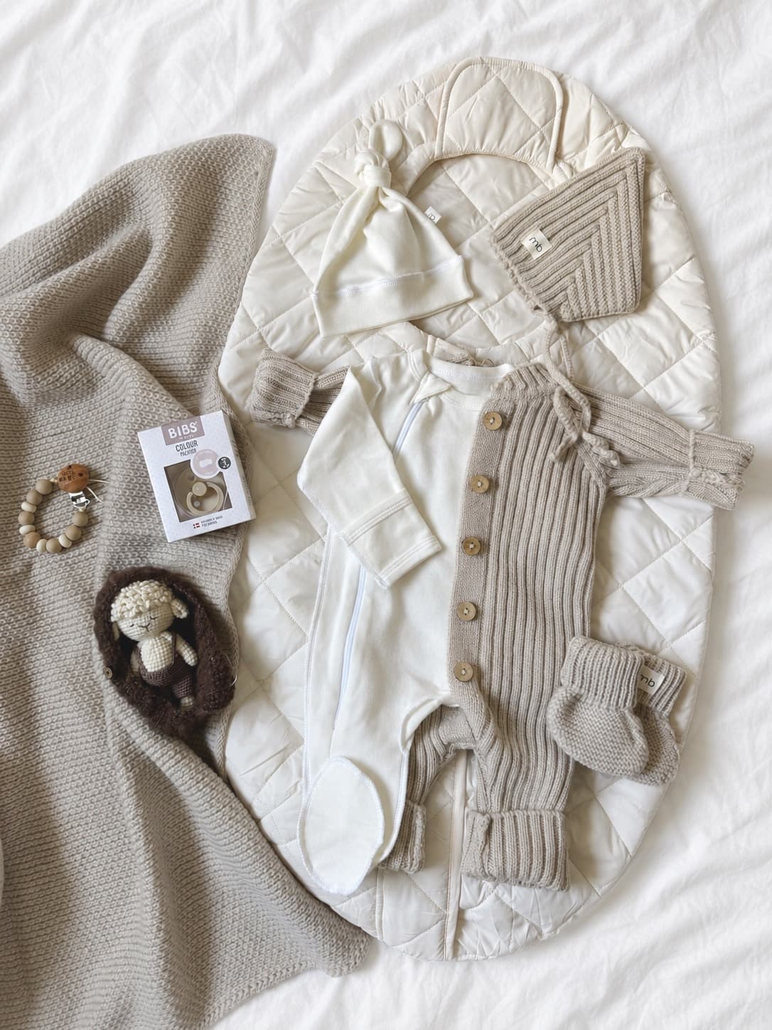 Вязаный меринос и конверт Mimibaby Comfort Молочный, Молочный в жемчужном