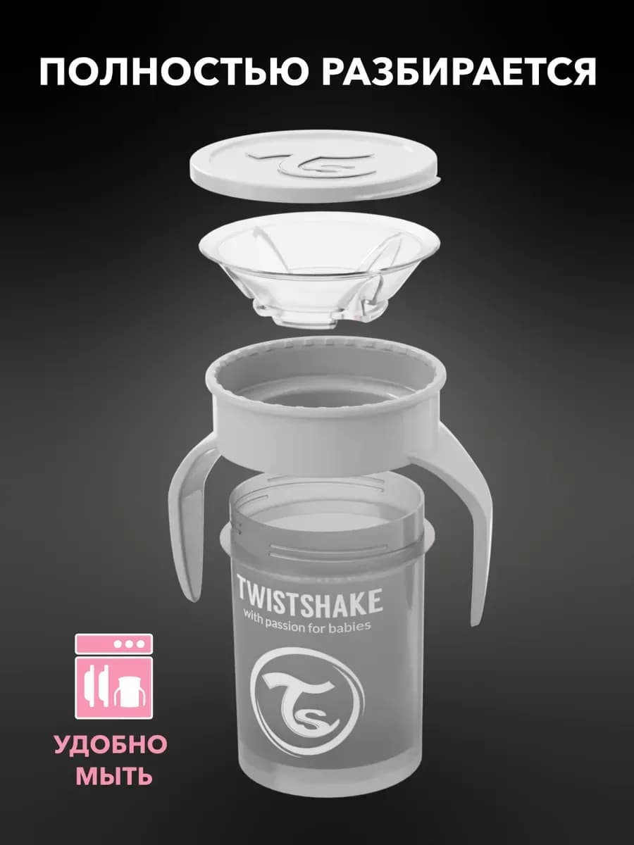 Поильник Twistshake 360 cup 230 мл. Пастельный серый 6+ 9