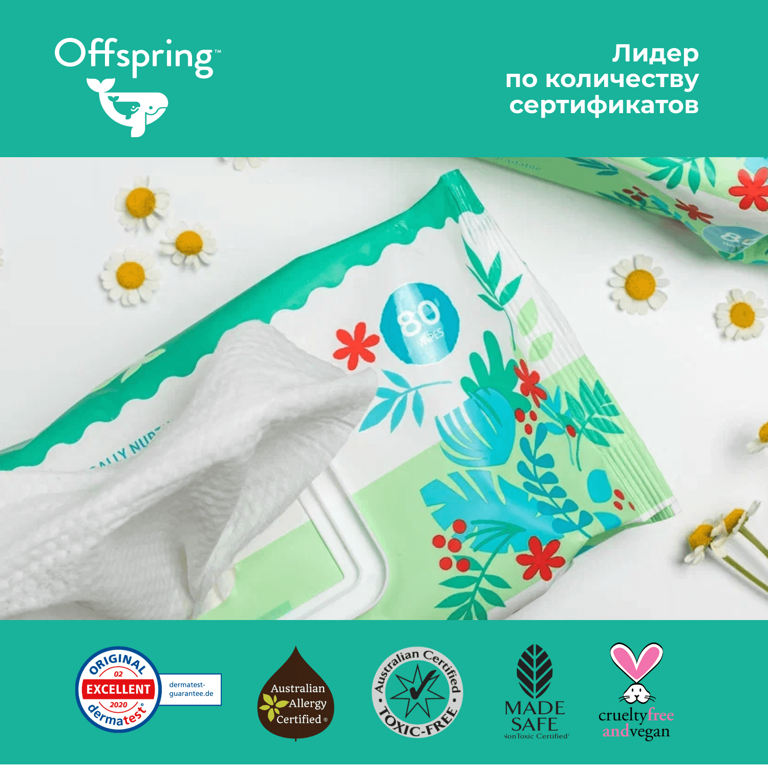 Offspring биоразлагаемые влажные салфетки, 120 шт.