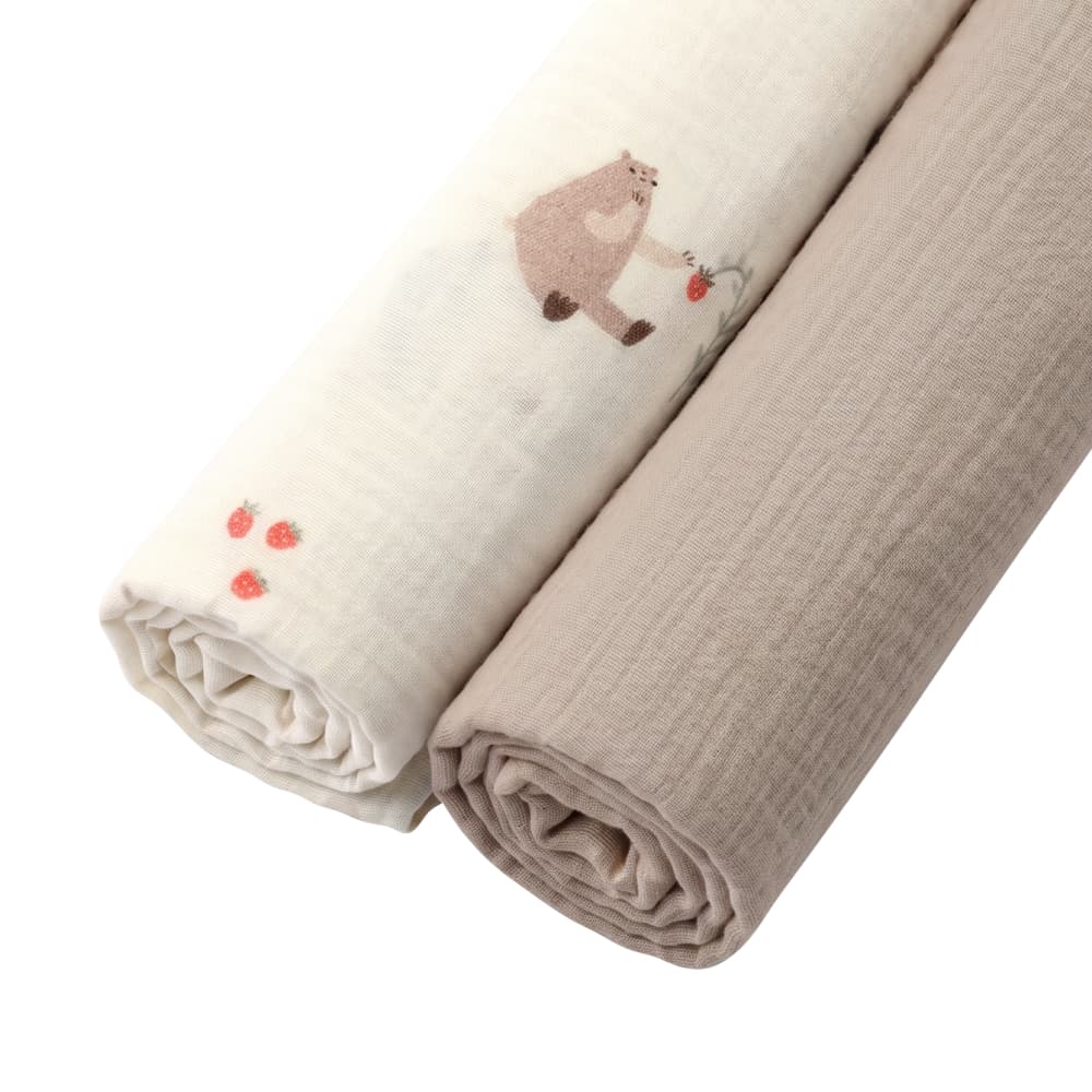 Пелёнки муслиновые BUBA KIDS, 2 шт., Мишкины лакомства/Миндаль, 75х115