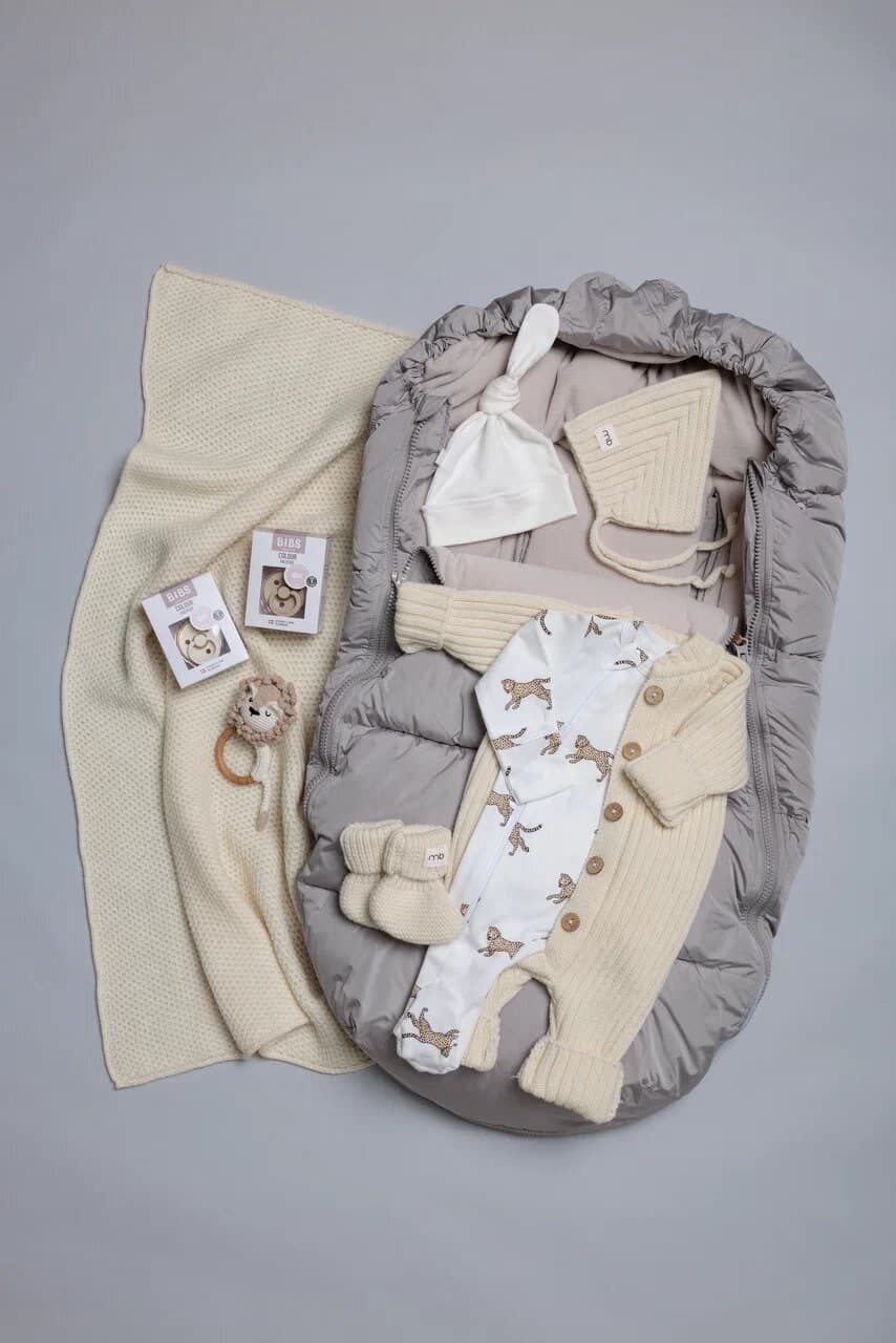 Вязаный меринос и зимний конверт Leokid Olaf Sand Shell, Гепарды в молочном