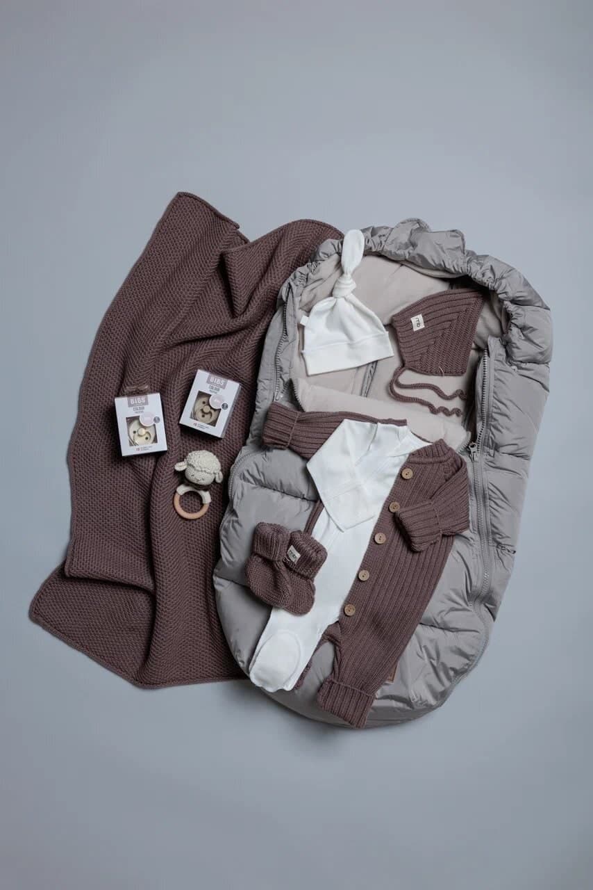 Вязаный меринос и зимний конверт Leokid Olaf Sand Shell, Молочный в кофейном