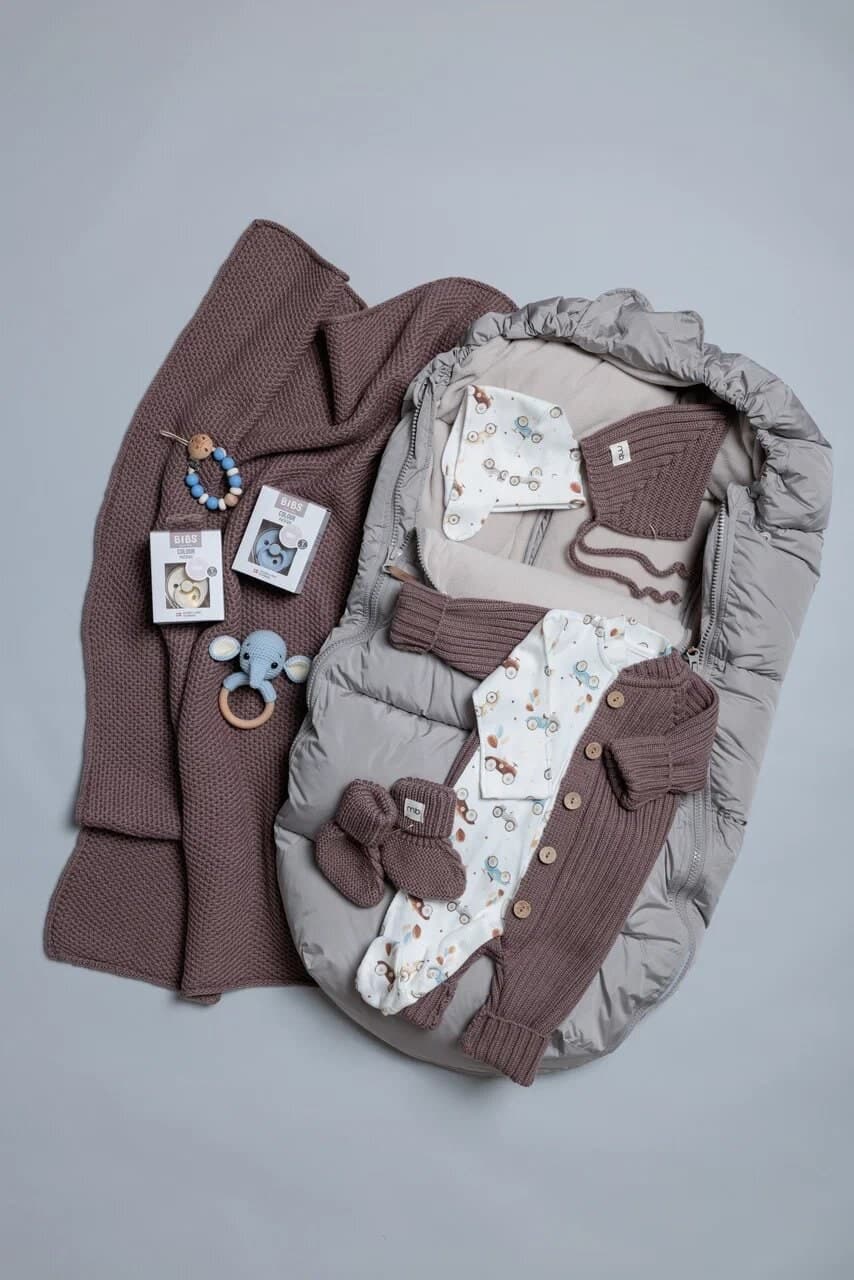 Вязаный меринос и зимний конверт Leokid Olaf Sand Shell, Машинки в кофейном