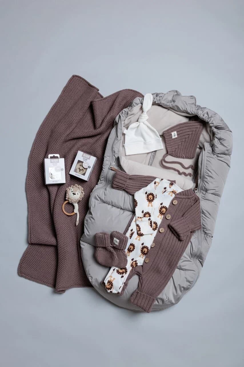 Вязаный меринос и зимний конверт Leokid Olaf Sand Shell, Львята в кофейном