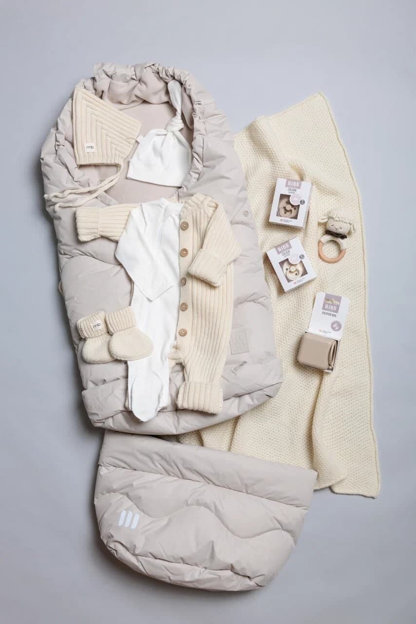 Вязаный меринос и зимний конверт-трансформер Leokid Cement Beige, Молочный в молочном