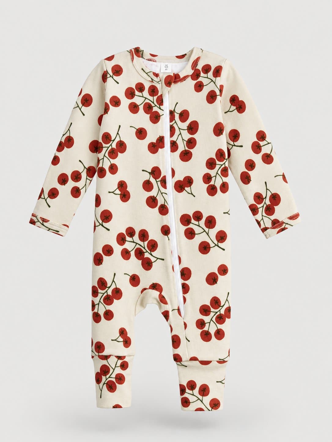 Комбинезон Mjolk Sleep and Play Cherry Tomatoes, на манжетах, каталожное фото на светло-сером фоне