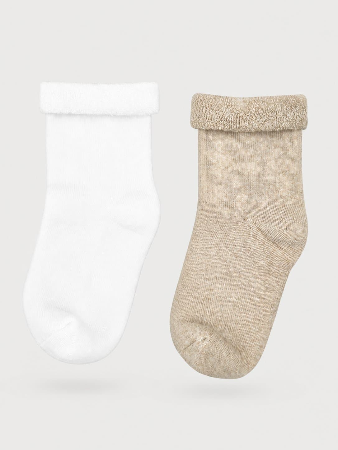 Носки детские махровые Mjolk White/Beige, сет из 2х штук, каталожное фото на светло-сером фоне